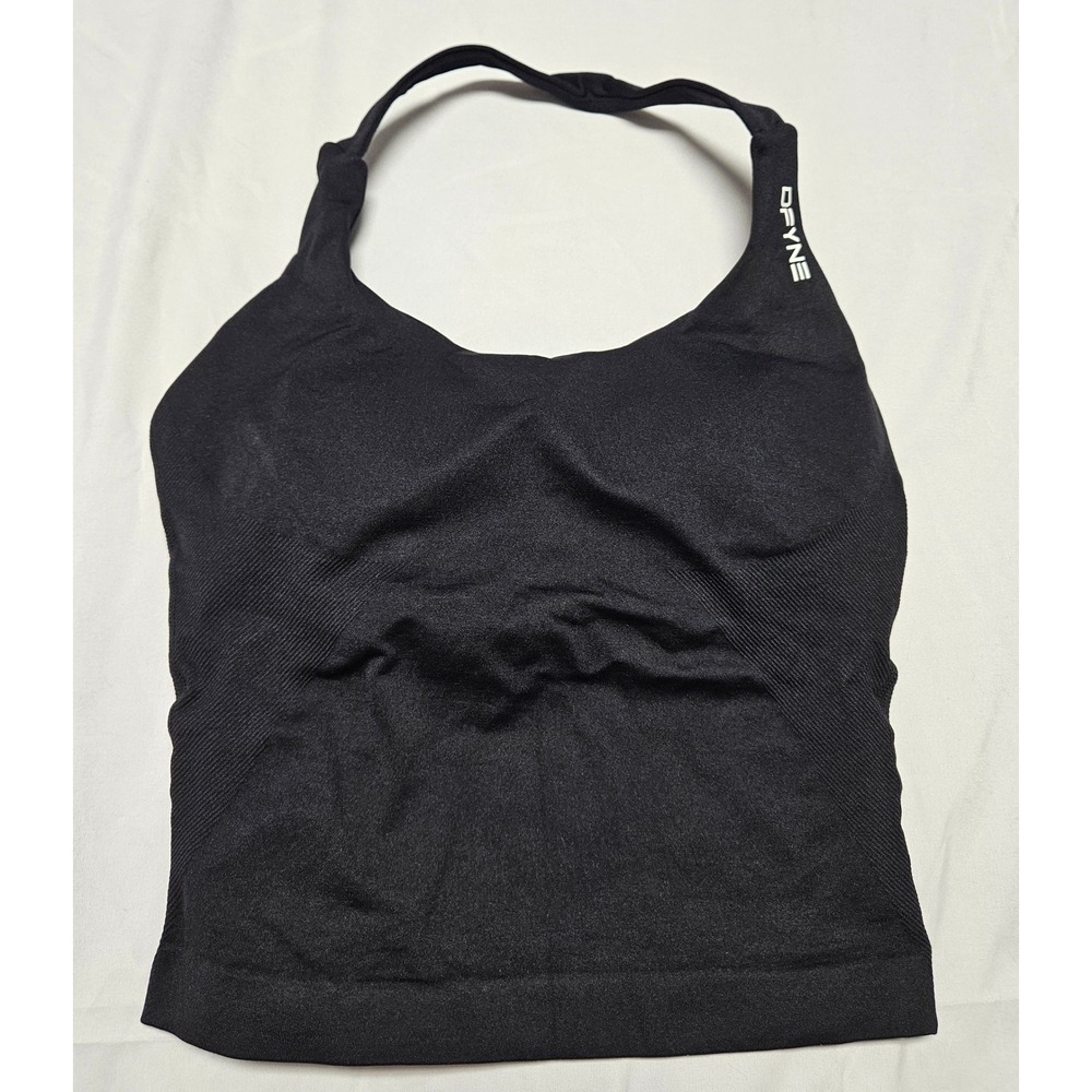 DFYNE Halter Neck Sports Bra Tank Women S Black Seamless Ribbed Gym Top